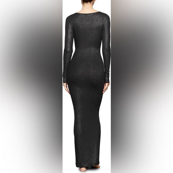 SKIMS Black Soft Lounge Shimmer Long Sleeve Maxi Dress XXS Onyx Foil - Picture 3 of 10